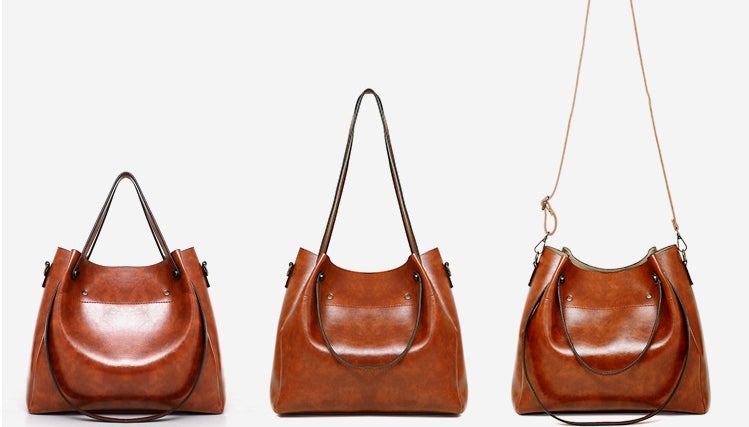 Riley - Vintage Soft Læder Tasker - Sæt med 4 Stykker