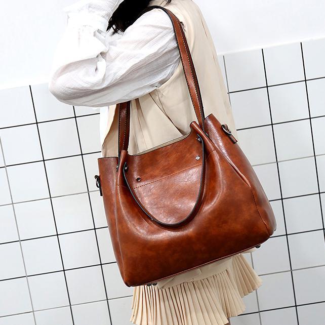Riley - Vintage Soft Læder Tasker - Sæt med 4 Stykker